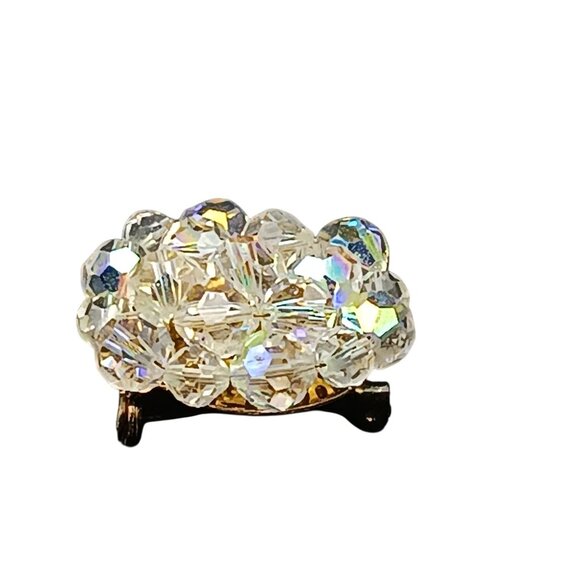 Vintage Aurora Borealis Crystal Cluster Brooch Pin Gold-Tone - Picture 2 of 4